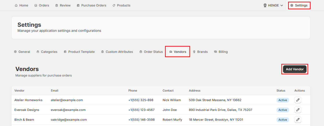 OrderPilot Vendors Tab-Click Add Vendor Screenshot of OrderPilot Vendors Tab-Click Add Vendor