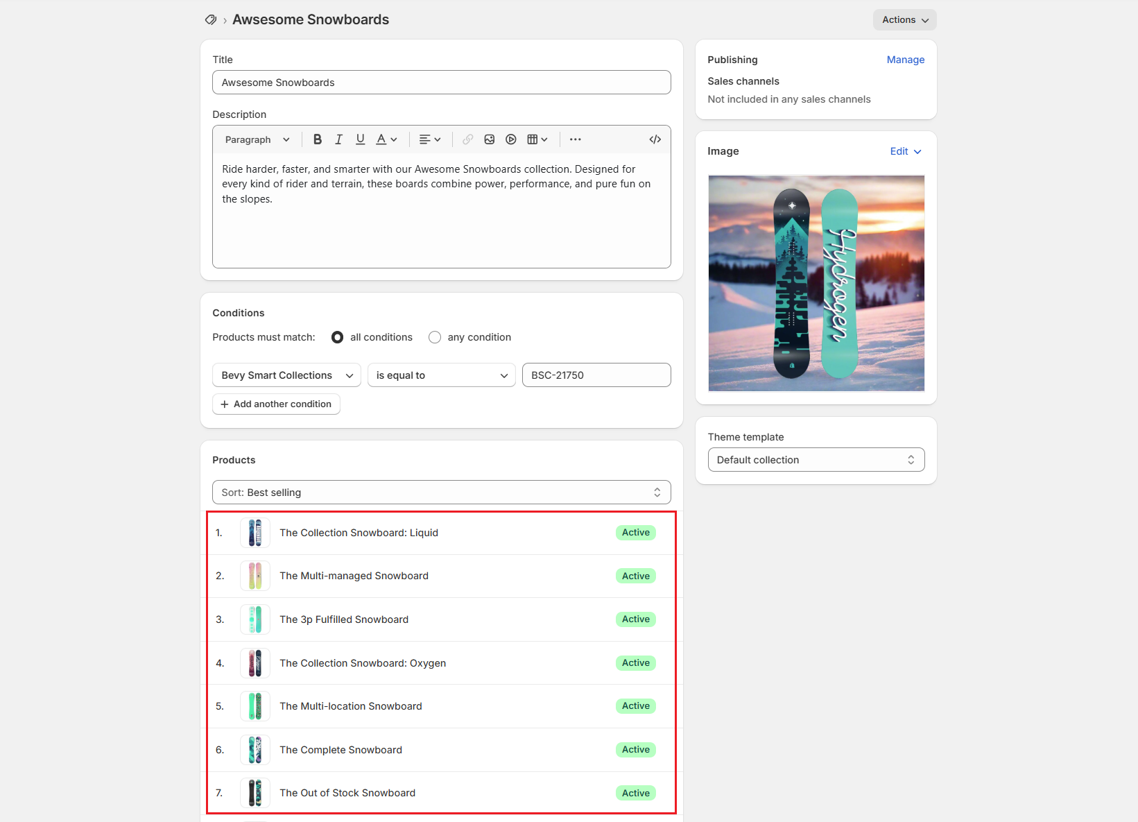Shopify Admin Collection Page Screenshot of Shopify Admin Collection Page