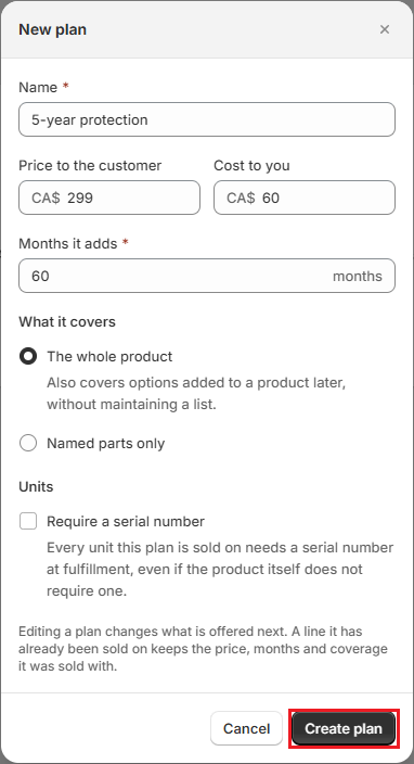 Screenshot of OrderPilot New Extended Warranty Plan