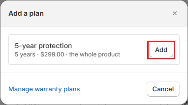 Screenshot of OrderPilot Add a Plan window for a quote line